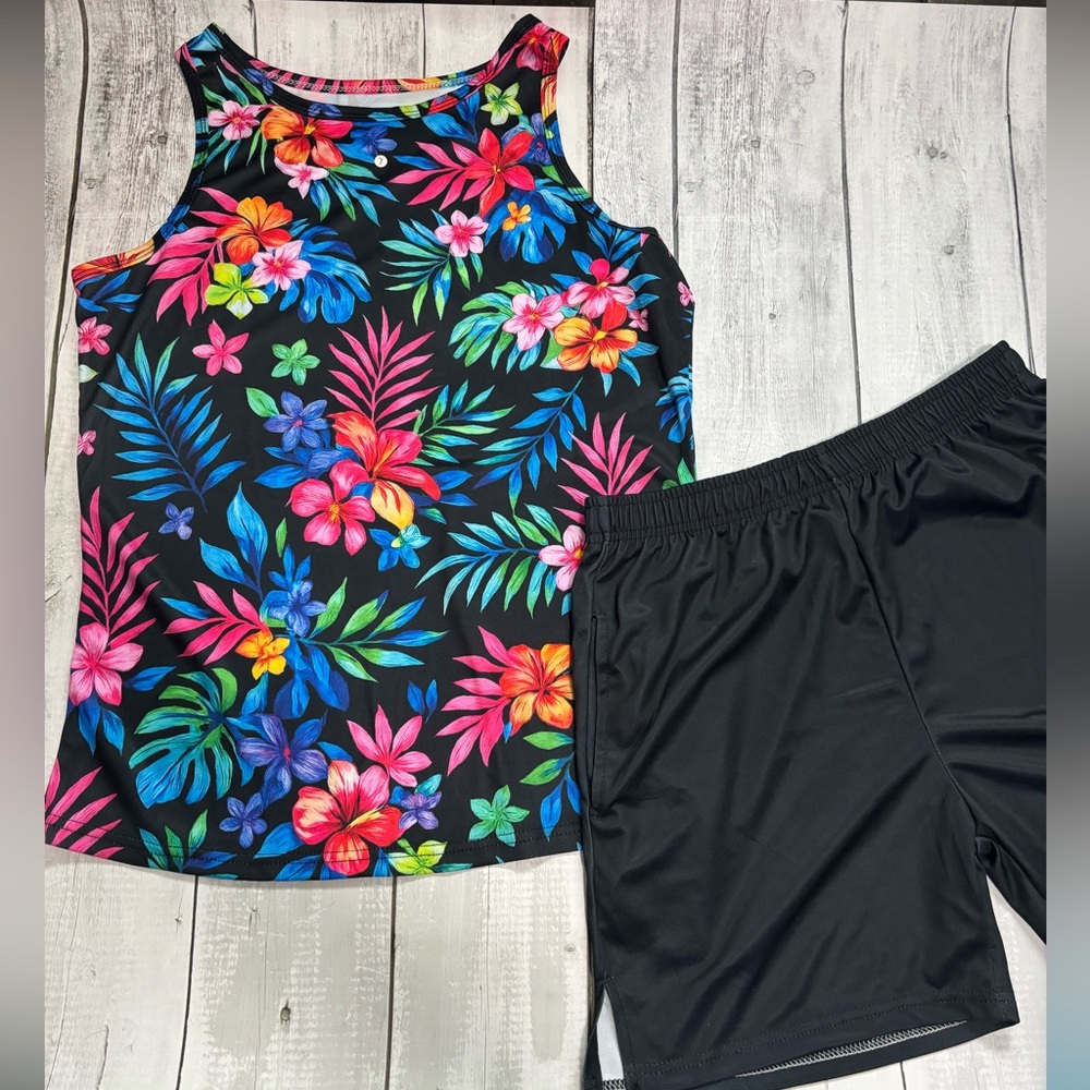 Floral Tropical Tank Top and Shorts Set